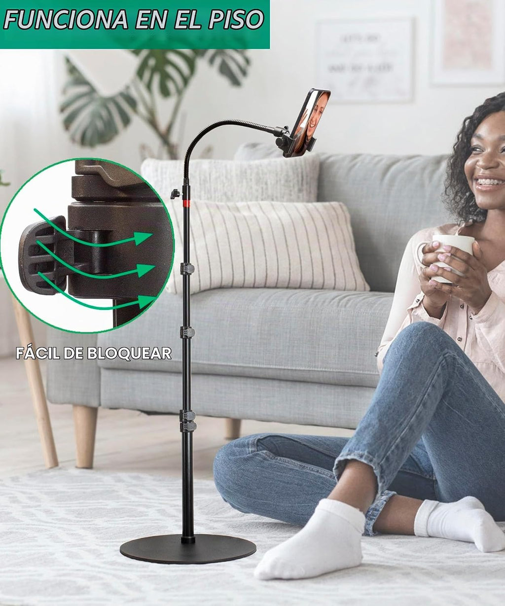 Soporte alto para teléfono celular con soporte ajustable en altura, base pesada, cabeza 360, compatible con iPhone 16, 16 Pro Max, 16 Plus, 15, 14, 13