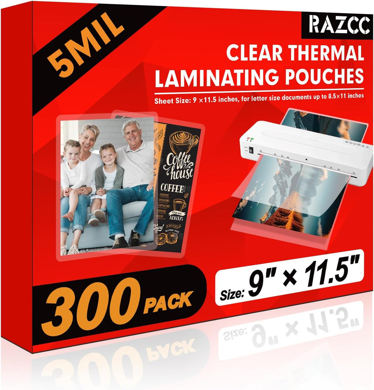 Hojas laminadoras, paquete de 300 hojas laminadoras de papel de plástico laminado térmico transparente, 9 x 11.5 pulgadas, 5 mil, ideal para oficina o escuela