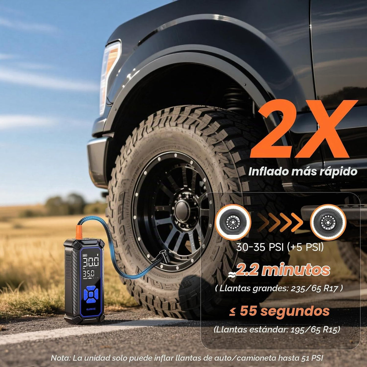 OlarHike Inflador de neumáticos Portátil Compresor de aire, Alimentación Dual - 3*2000mAh y 12V DC
