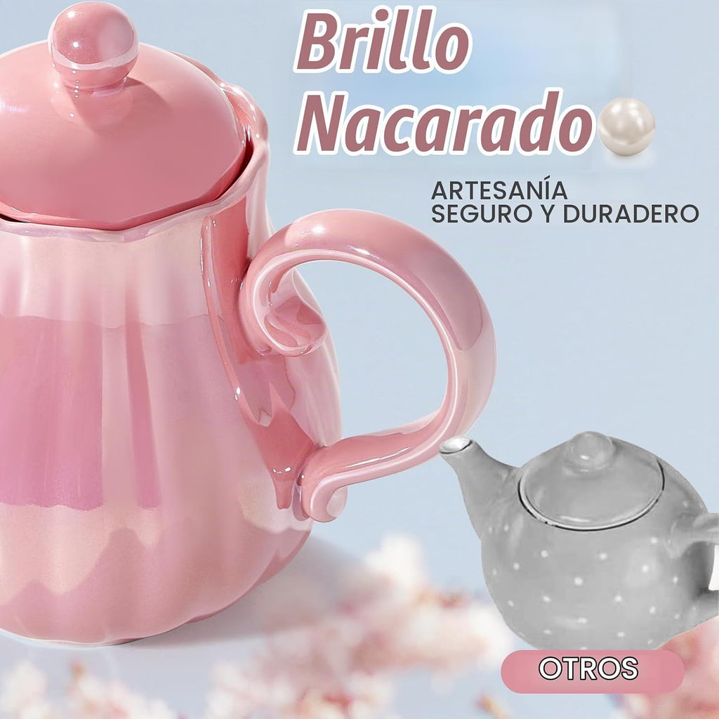 Juego de té de porcelana Giant bean, color rosa perla, set real para fiesta de té