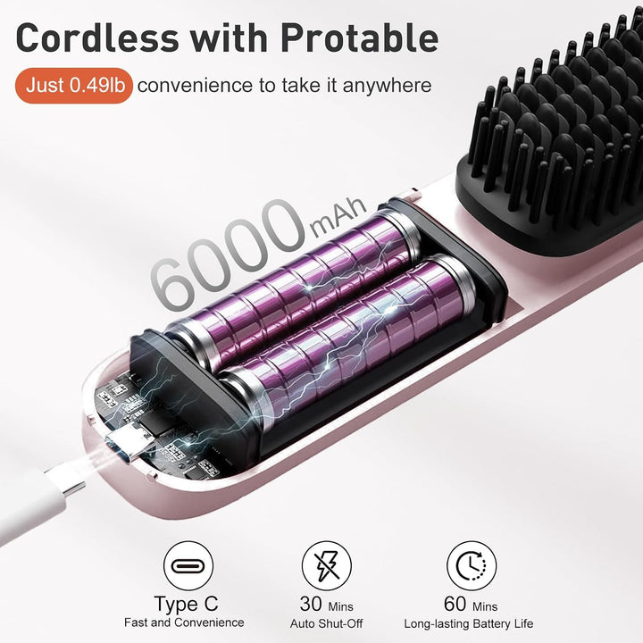 TANSHINE Cepillo alisador de pelo inalámbrico para mujeres, peine d...