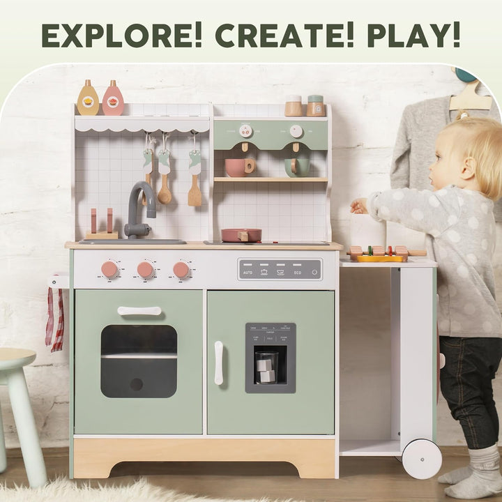 ROBUD Juego de cocina de madera para niños pequeños, juego de cocin...