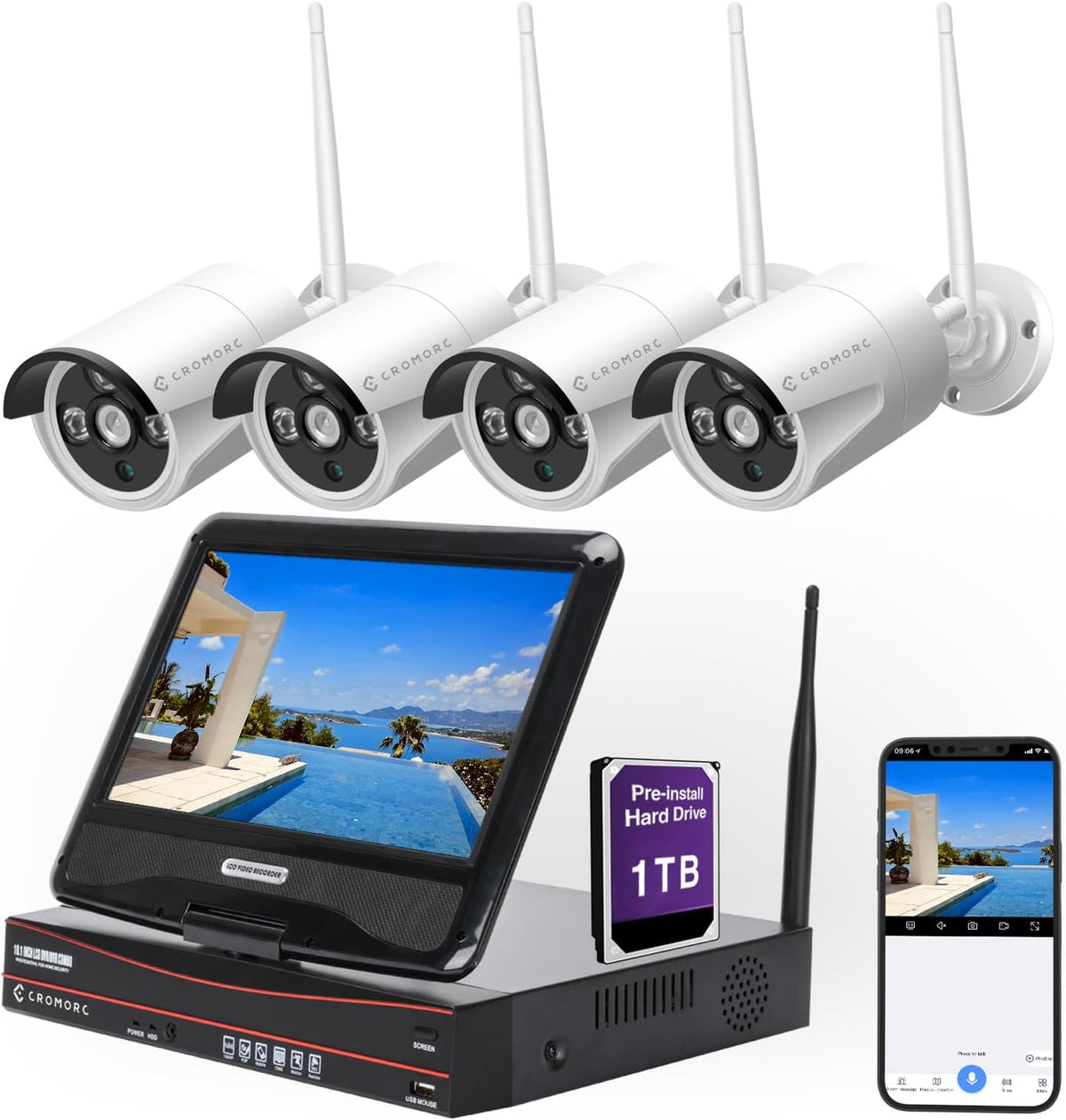 Cromorc Sistema de cámara de seguridad inalámbrica expandible de 10...