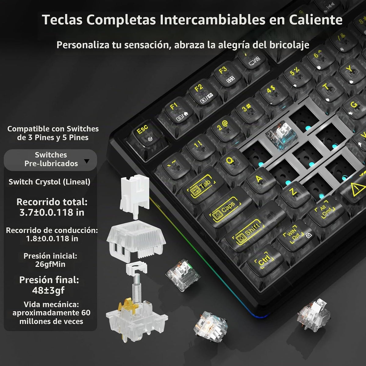 Aula F98Pro V3 - Teclado mecánico inalámbrico con pantalla y perill...