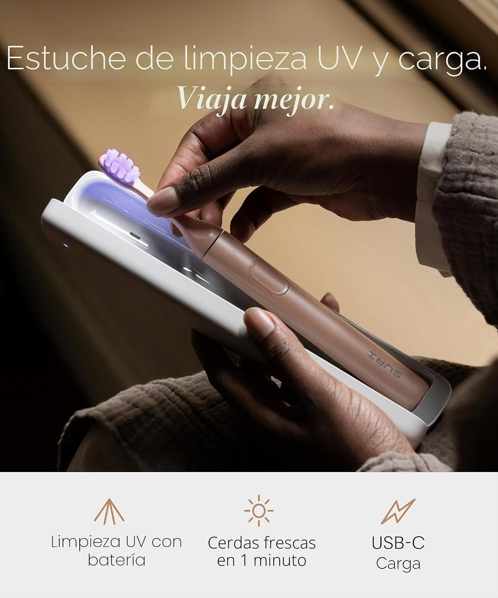 SURI Pro Sonic Cepillo de dientes eléctrico | Batería de más de 4 semanas | Estuche de viaje de limpieza UV | Sensor de presión | Cuerpo de aluminio | Temporizador de 2 minutos | Cabeza a base de