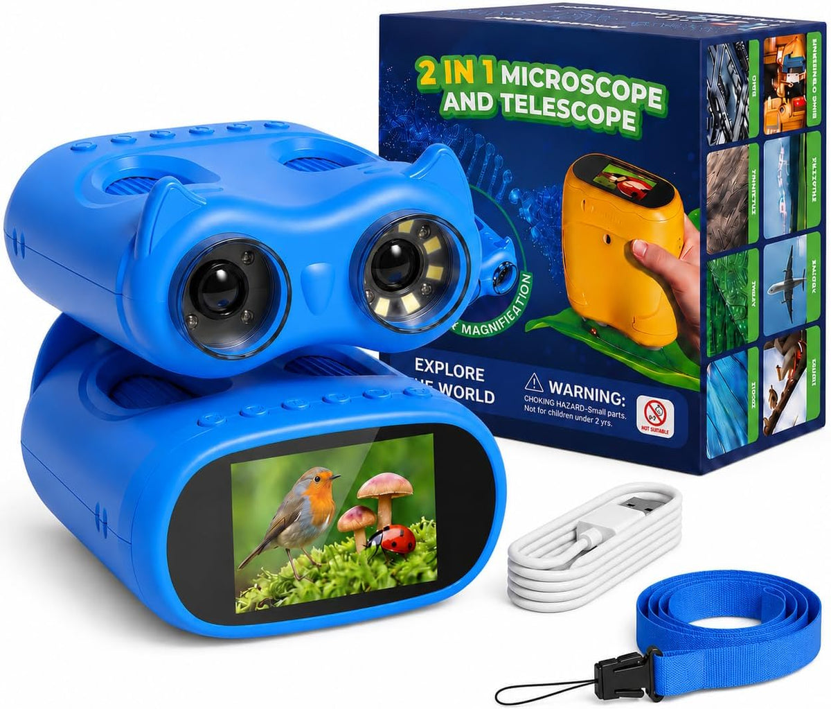 Microscopio y telescopio 2 en 1 para niños, microscopio digital de mano 1000X para niños, pantalla de 2.0 pulgadas, 8 LED, telescopio de bolsillo 10X para exteriores, cámara 1080P, juguetes