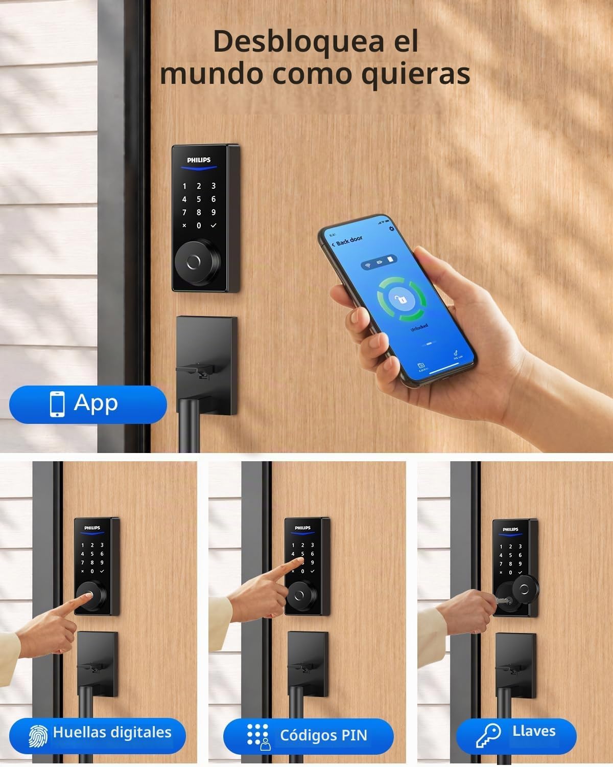Philips Juego de cerradura frontal Wi-Fi, cerradura de cerrojo de teclado