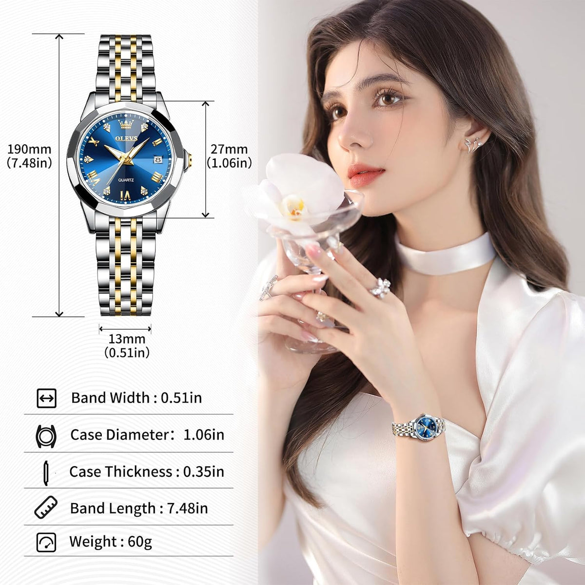 OLEVS Relojes Plateados para Mujeres con Muñecas Pequeñas, RWatch de Lujo para Damas con Fecha