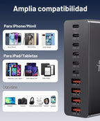 Estación de carga USB C Roruite de 10 puertos con 4 cables, bloque de