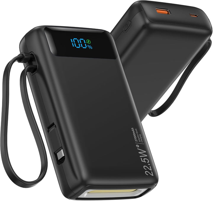 Cargador portátil de 27000 mAh, banco de energía con cable integrad...