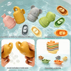 Juguetes de baño para bebés, juguetes de piscina, adecuados para niños y niños pequeños, juego 6 en 1 que incluye bote flotante, cuchara de baño y taza giratoria, juguetes de piscina y mesa de agua