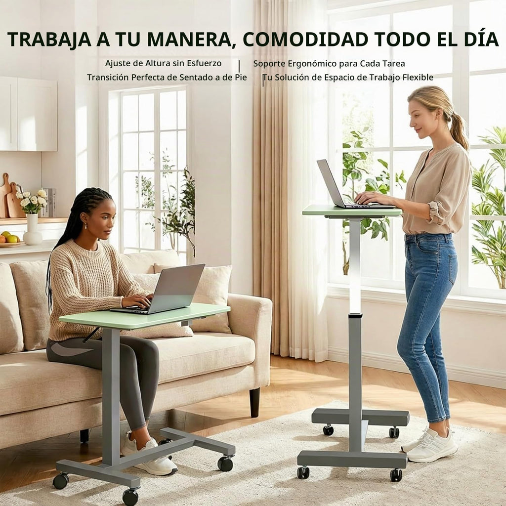 Mesa ajustable sobre cama con ruedas, color verde claro