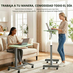 Mesa ajustable sobre cama con ruedas, color verde claro