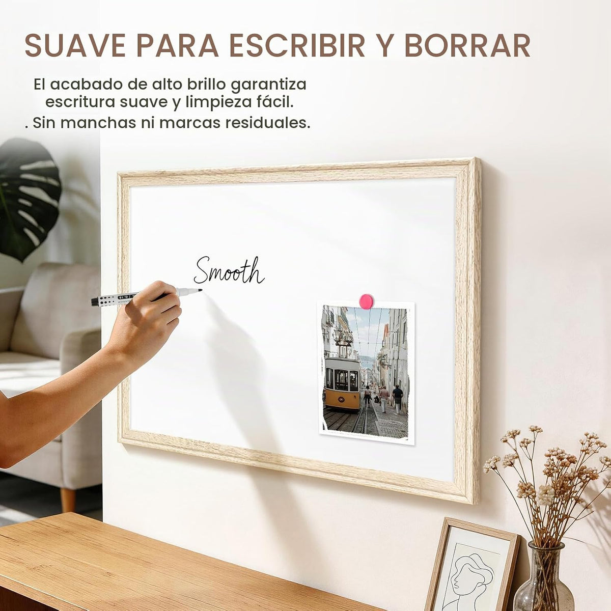 Pizarra blanca magnética para pared, 24 x 18 pulgadas, marco de madera