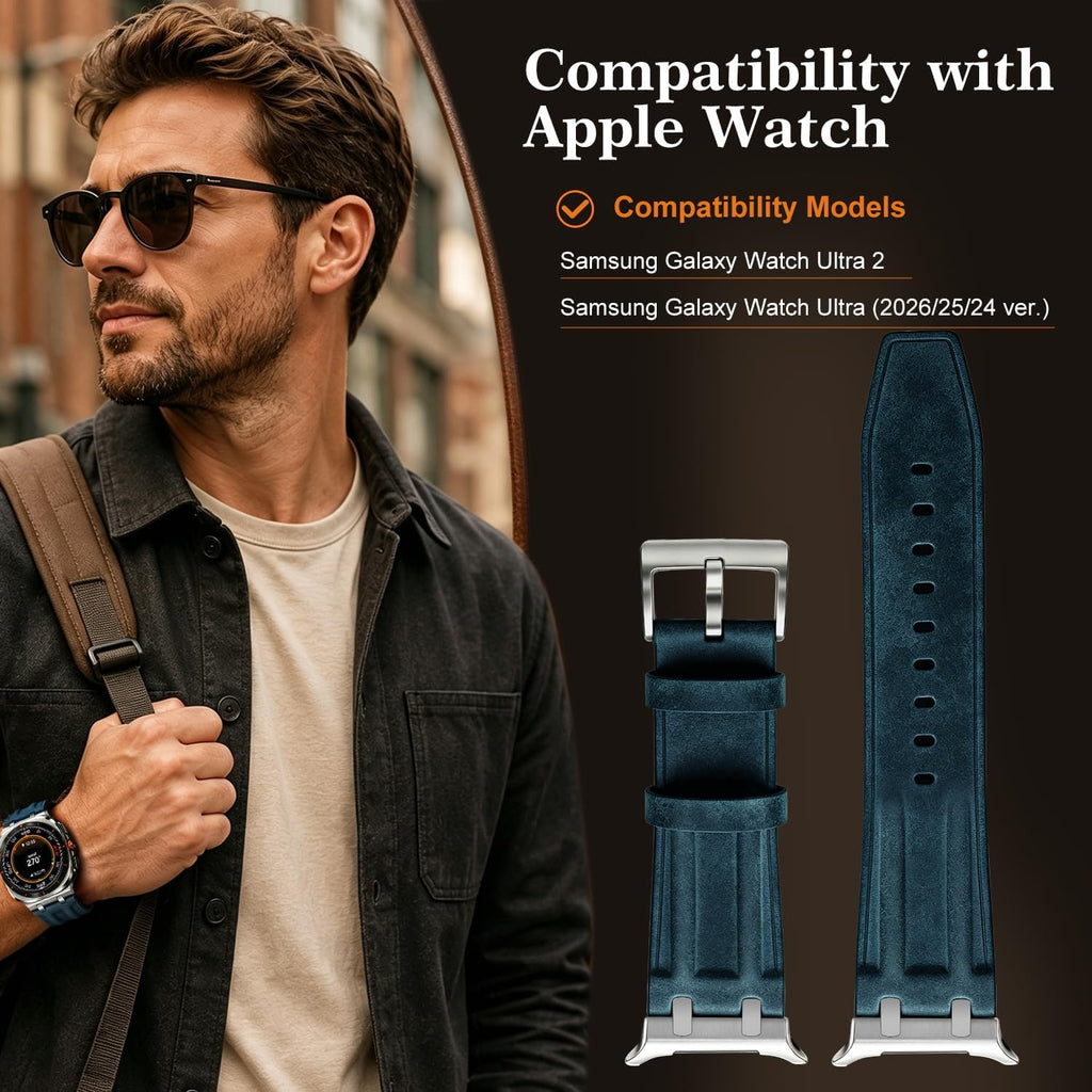 Correa de cuero retro compatible con Samsung Galaxy Watch Ultra 2/1 de