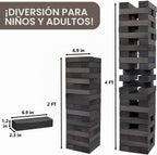 Juegoal Torre Gigante de Caída de 54 Piezas Gris para Adultos, Niños y Familia, Juego de Apilamiento de Bloques de Madera con Tablero de Juego y Bolsa de Lona, Juegos al Aire Libre para Patio Trasero