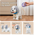 OR OR TU Perro de juguete que camina y ladra con correa de control remoto, Gris+blanco