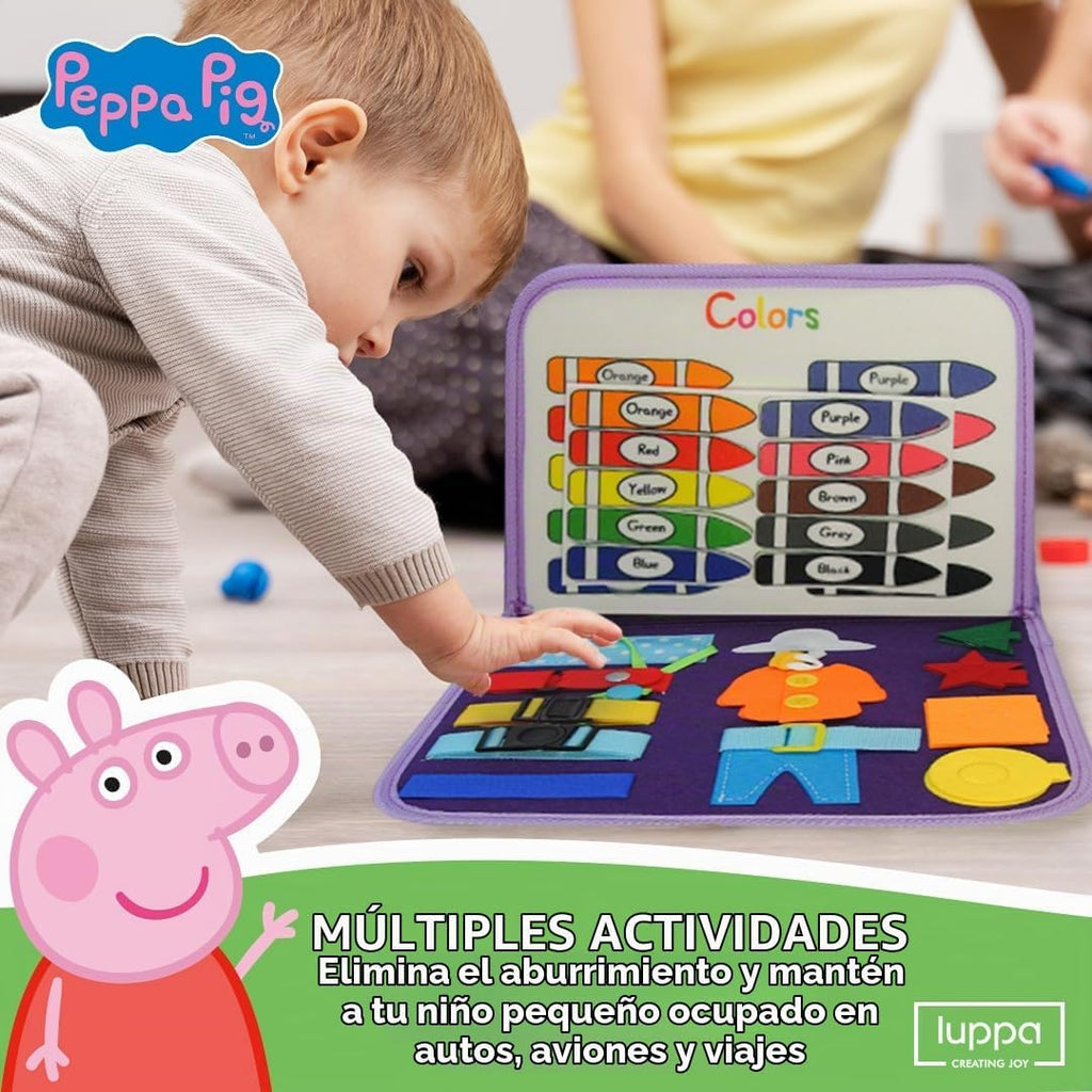 Peppa Pig Tablero Ocupado para Niños Pequeños – Juguetes Montessori para niños de 1, 2, 3, 4 años, Tablero Sensorial de Actividad Educativa para el Aprendizaje Preescolar de Habilidades Motoras Finas