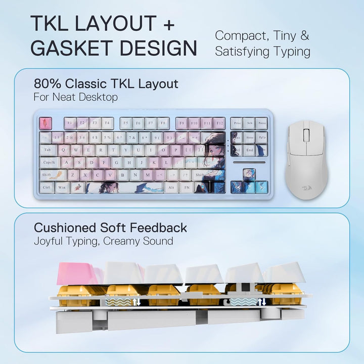 Teclado Gaming RGB Inalámbrico Redragon K728 PRO SE 80% 87 Teclas c...