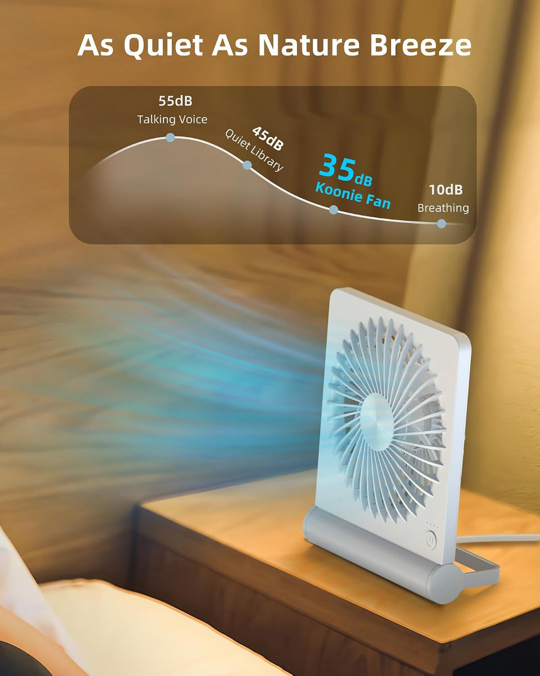 Koonie Ventilador USB, ventilador de escritorio pequeño ultra silen...