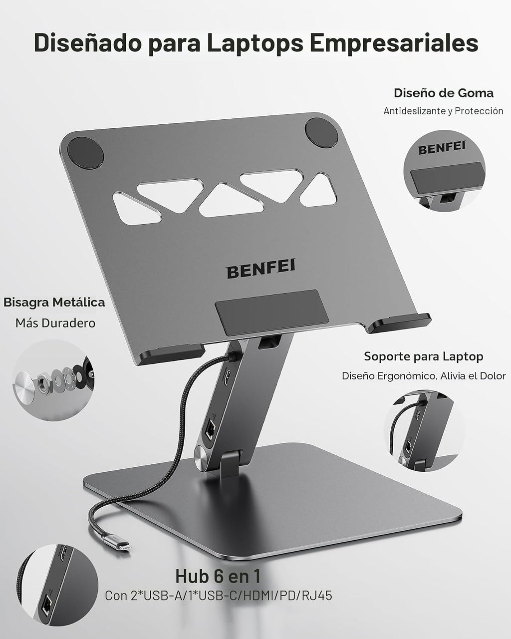BENFEI Soporte para portátil con estación de acoplamiento USB C 6en1, HDMI 4K@60Hz, 6-in-1 stand