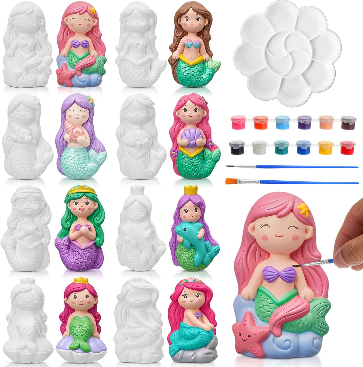 Reallnaive Kit de pintura de cerámica de sirena de 8 unidades para niños y