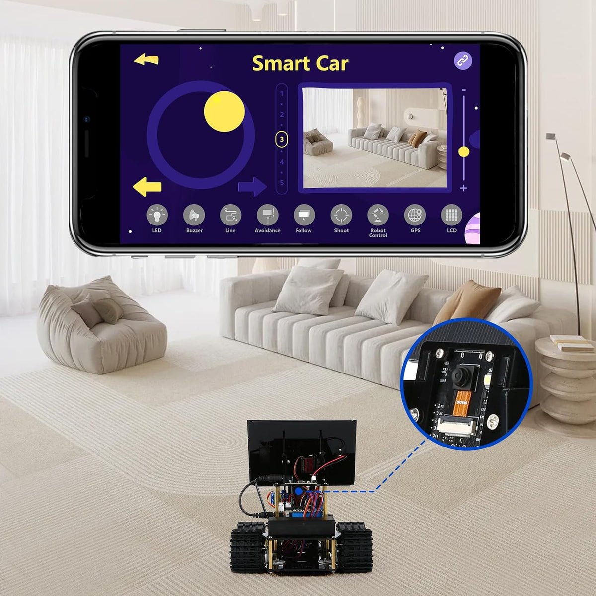 Kit de tanque de robot solar con cámara inteligente ESP32 5 en 1, kit de robótica de juguete STEM para niños de 8 a 16 años, aplicación y control remoto, automóvil 4WD con cámara de 3 MP, kit de codificación científica educativa Arduino, regalo para