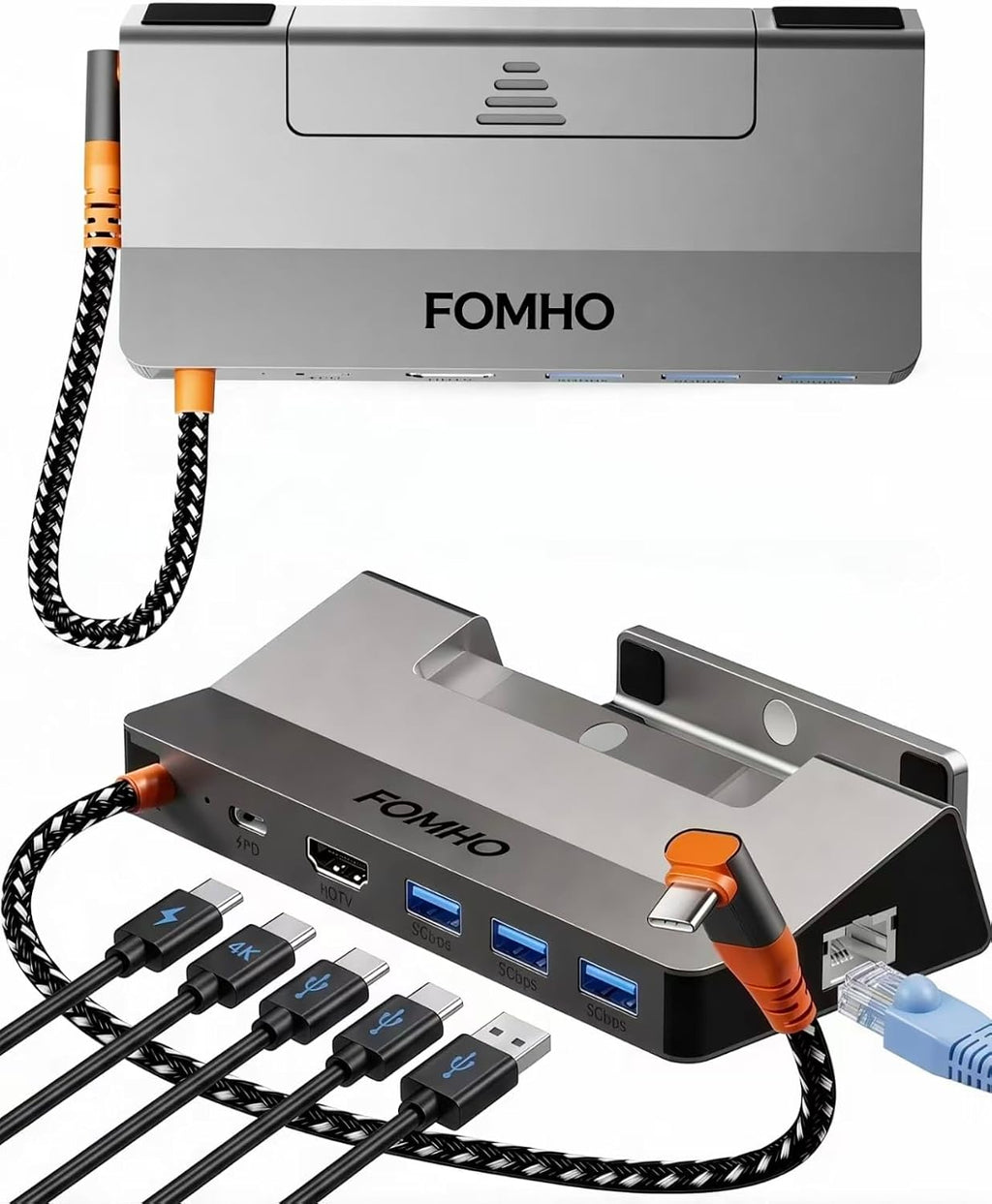 Aluminum Alloy Dock Station para Steam Deck (OLED)/ROG Ally/Legion Go/interruptor 2/1 – Magnetic Foldable Base, 4K@60Hz HDMI 2.0, 100W PD, USB 3.0, (Attached USB4 Extension Cable)