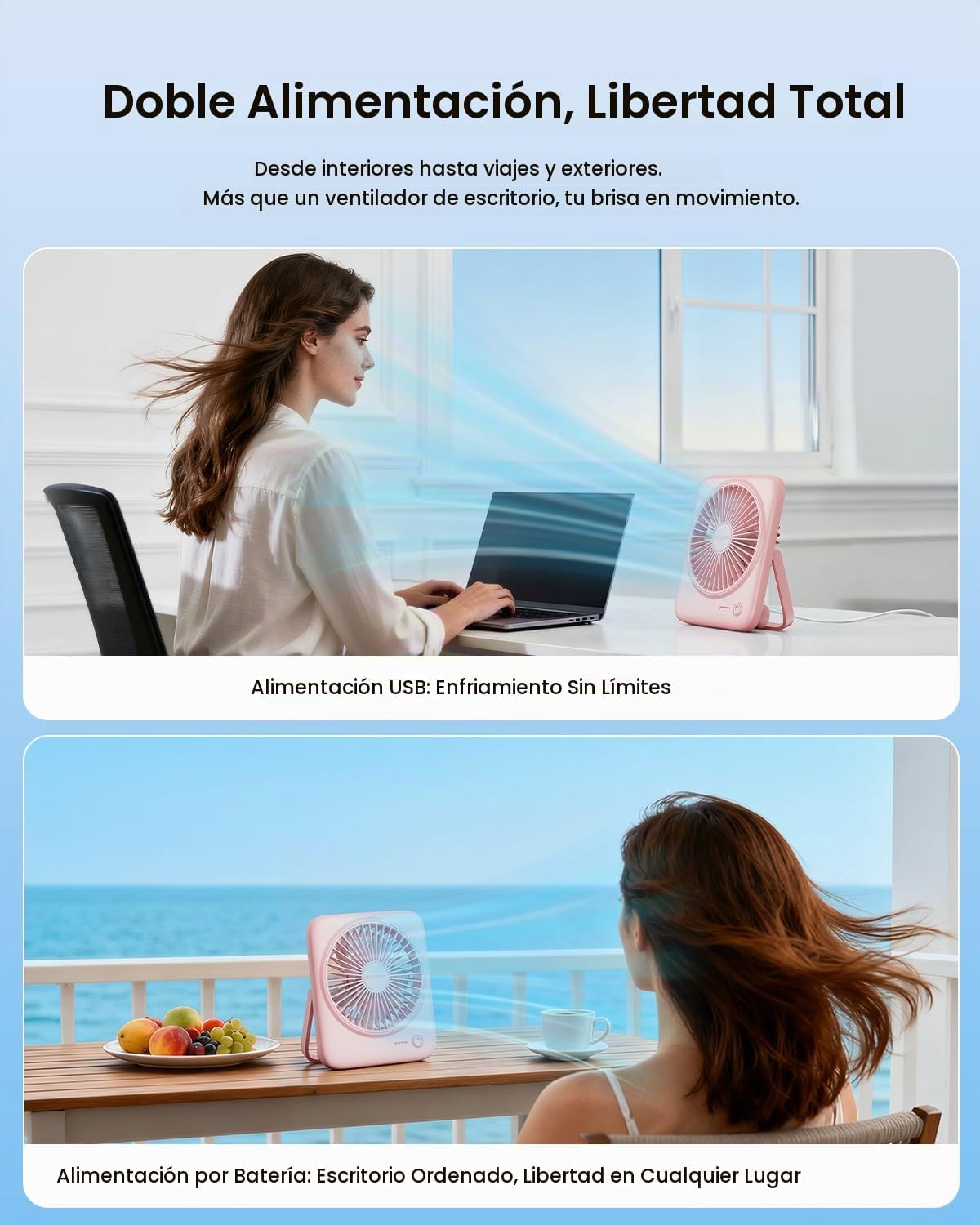 Otlonpe Ventilador de escritorio portátil personal, pequeño ventila...