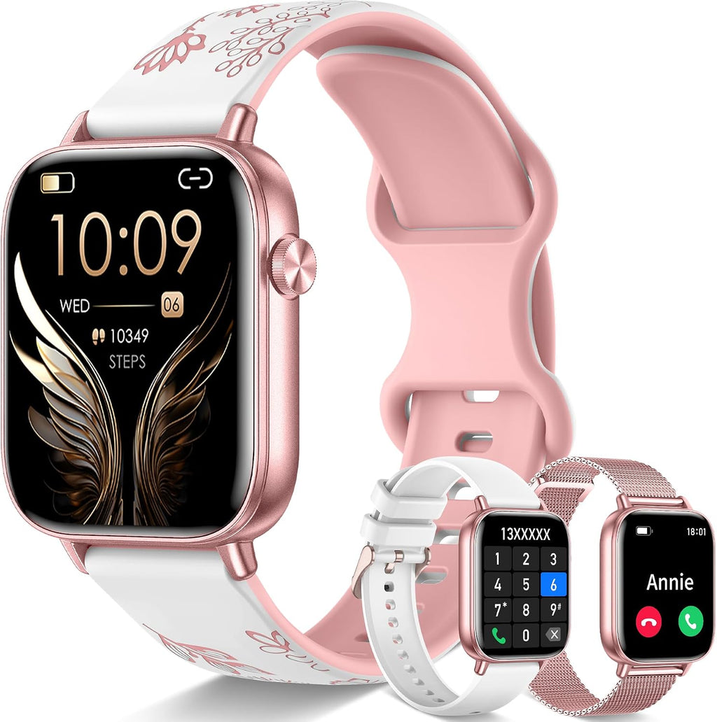 Reloj inteligente de 1.83 pulgadas para mujer con llamada Bluetooth (respuesta/marcación), rastreador de actividad física con más de 100 modos deportivos, monitor de frecuencia cardíaca/sueño, podómetro, relojes inteligentes para mujer, compatible con