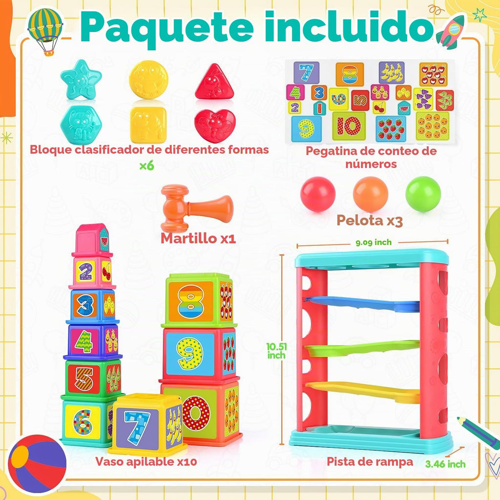 Pound a Ball - Juguete para niños pequeños de 1 a 3 años, juguetes Montessori para bebés de 12, 18 a 24 meses, martillo, tazas apilables, bloques clasificadores de formas, juguetes educativos de desarrollo temprano para niños de 1, 2 y 3 años, regalo para