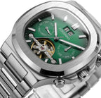 FORSINING Reloj mecánico automático para hombre, caja cuadrada clásica, esfera Tourbillon, multifuncional (fecha/semana/mes) reloj de pulsera casual de negocios con acero inoxidable Starp impermeable