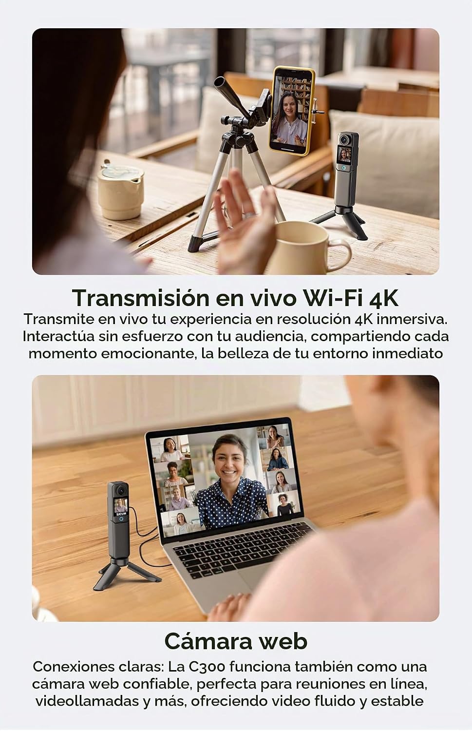 SJCAM C300 Cámara de bolsillo Vlog, cámara de acción pequeña 4K con pantallas táctiles duales, antivibración de 6 ejes, lente gran angular de 154°, cámara magnética portátil, impermeable para bajo el agua y deportes, accesorio incluido
