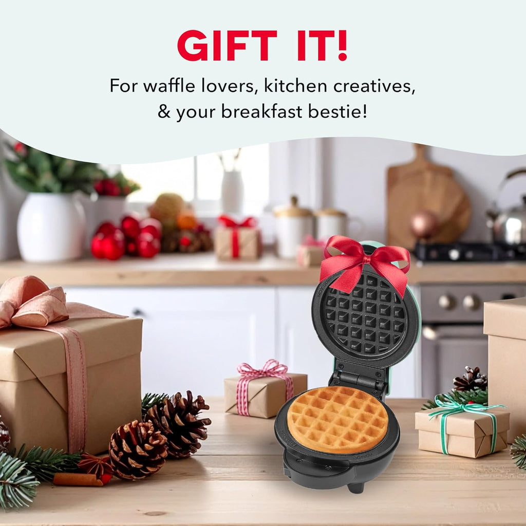 Dash MultiMaker Mini Maker - Máquina compacta para hacer gofres para desayunos familiares - Placas de plancha extraíbles y superficie antiadherente - 6 platos y estuche de almacenamiento - Aqua