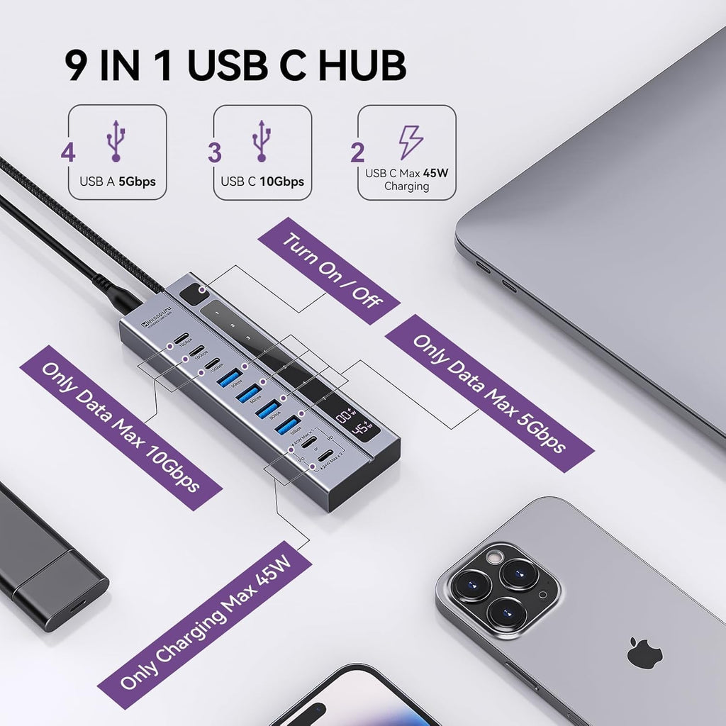 minisopuru, hub USB, alimentado