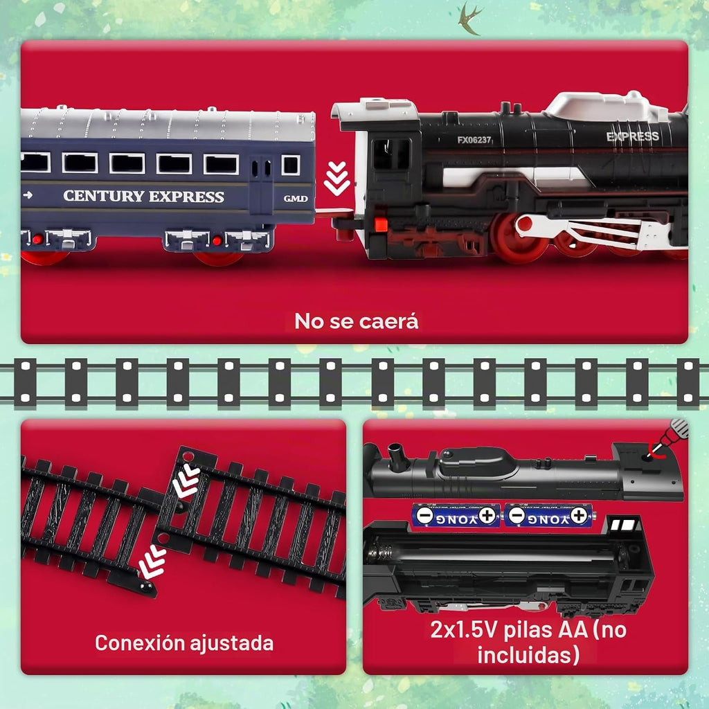 deAO Juego de tren eléctrico con luz para tren de tren infantil