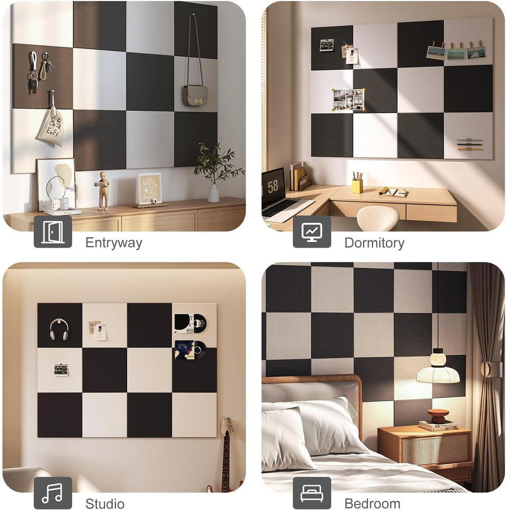 TSJOFFICE - Tablero de corcho grande para pared, tablero de anuncios de 48 x 36 pulgadas con 50 pasadores para decoración de oficina, tablero de alfileres, paquete de 12 azulejos de pared de fieltro