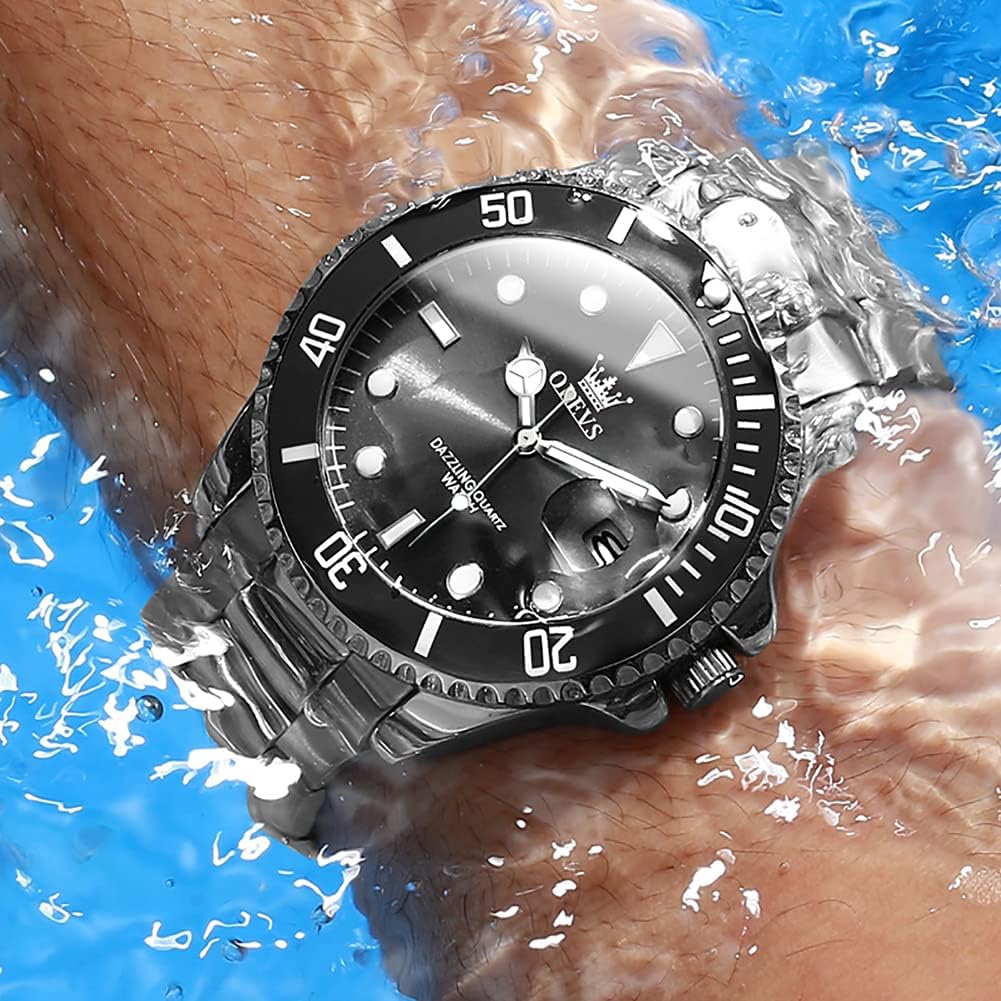 OLEVS Reloj para Hombre Con Diamante Analógico Quartz Negocios Resistente al Agua Acero Inoxidable Fecha Semana Luminiscente Reloj para Hombres