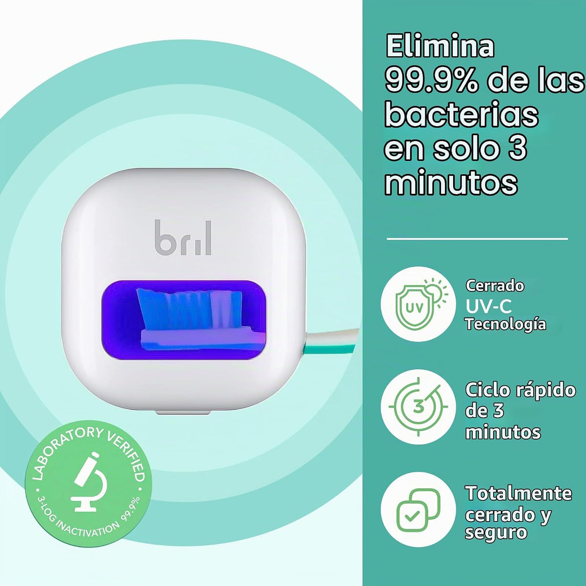 Bril Desinfectante para cepillos de dientes UVC, limpiador portátil...