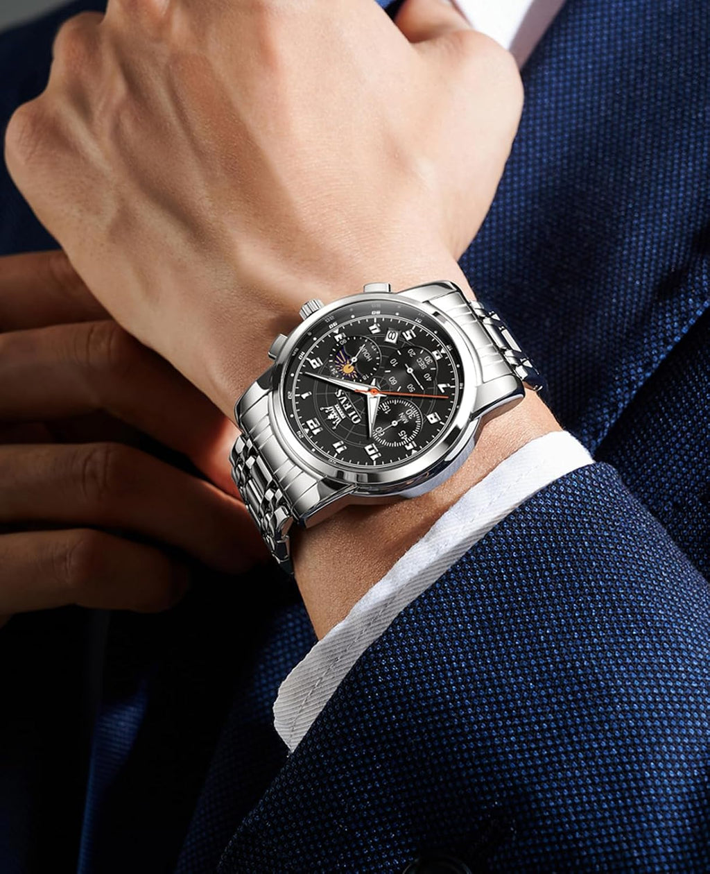 Reloj OLEVS para Hombre Original Analógico de Cuarzo Negocios Reloj de Pulsera de Lujo para Hombre Impermeable Acero Inoxidable Fecha Moda Vestir Casual Estilizado Cronógrafo Diseño reloj para Hombre