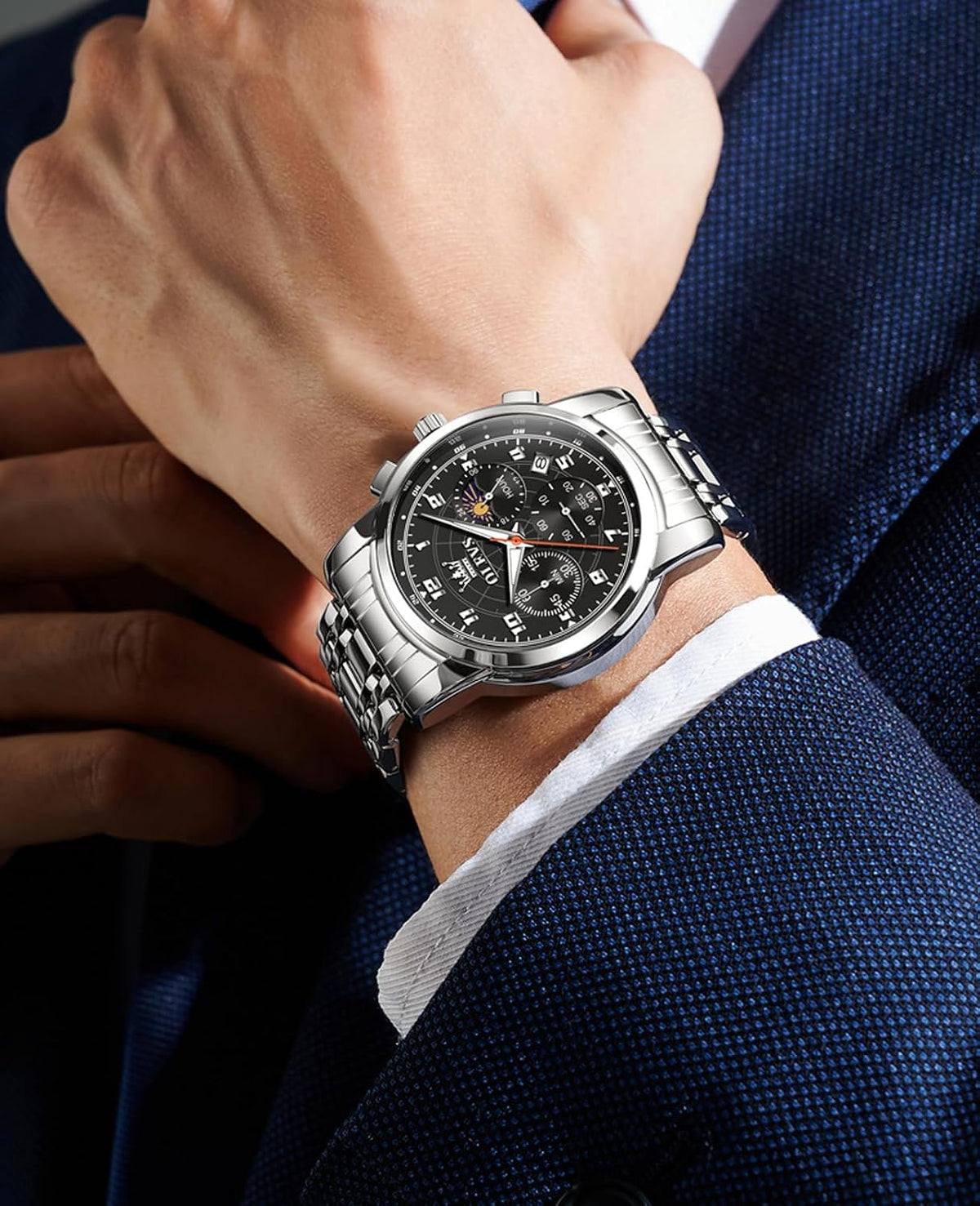 Reloj OLEVS para Hombre Original Analógico de Cuarzo Negocios Reloj de Pulsera de Lujo para Hombre Impermeable Acero Inoxidable Fecha Moda Vestir Casual Estilizado Cronógrafo Diseño reloj para Hombre