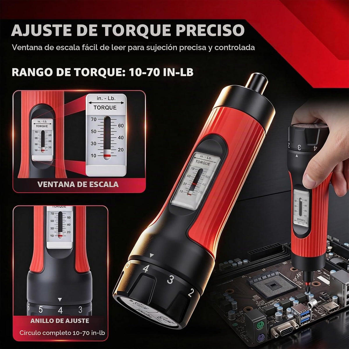 Destornillador dinamométrico de 10-70 pulgadas, juego de 45 piezas de 1/4 pulgadas con 24 puntas de acero S2, 20 destornilladores magnéticos SAE y tuercas métricas CR-V, estuche de almacenamiento