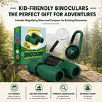Binoculares para niños – Juguete perfecto para niños pequeños y niñas – Juego extenso que incluye lupa y brújula – Potente aumento 8 x 21 – niños de 3 a 12 años para niños pequeños