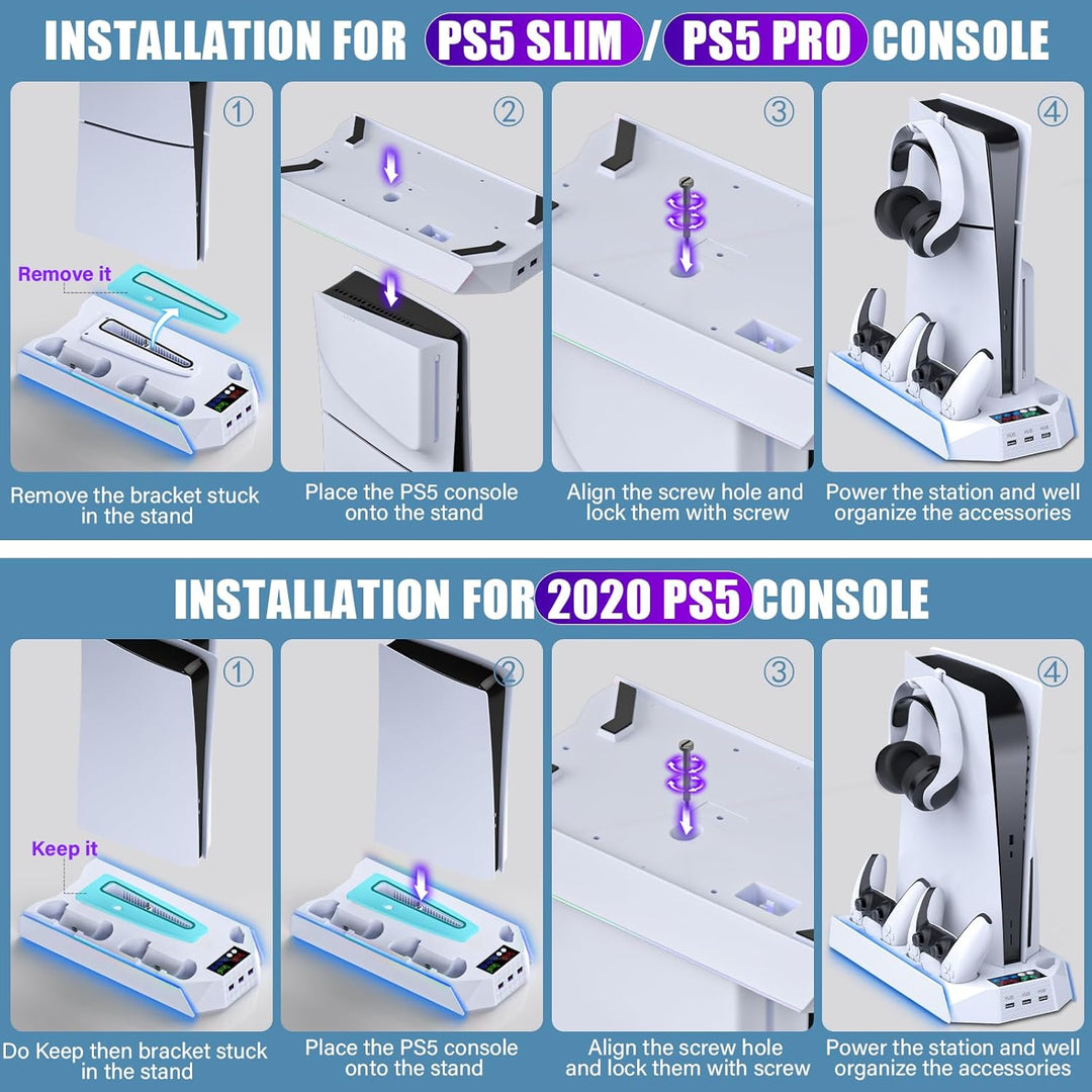 Estación de refrigeración PS5 \/ PS5 Slim con soporte LED con estac...