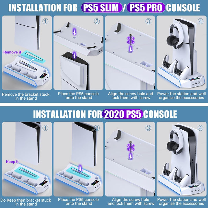 Estación de refrigeración PS5 \/ PS5 Slim con soporte LED con estac...