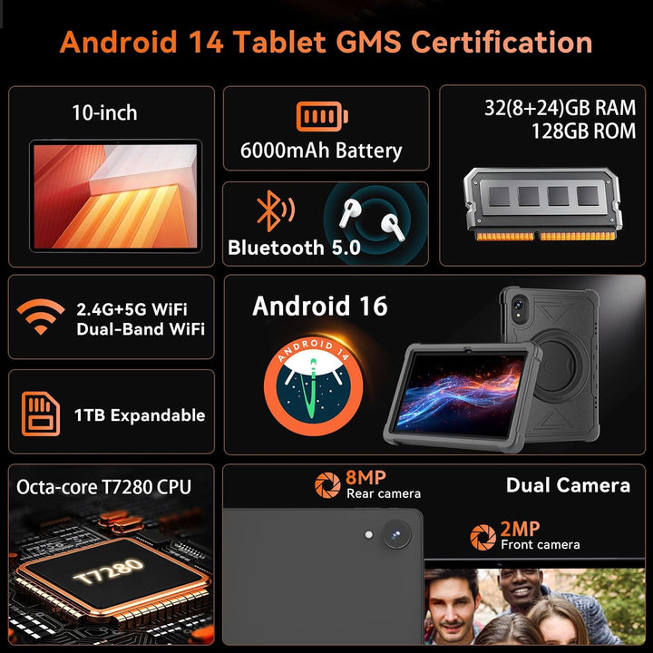 Tablet Tablet Android 16 de 10 pulgadas, 32 GB de RAM 128 GB ROM, e...