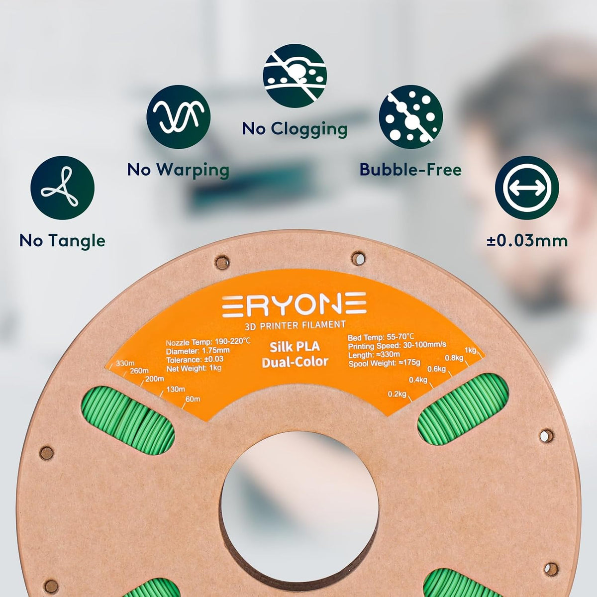 ERYONE Filamento PLA de Seda de Doble Color para Impresora 3D 1.75m...