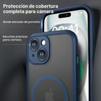 ImpactStrong Protector magnético diseñado para iPhone 15 [protección de cámara] [prueba de caídas de grado militar] [compatible con MagSafe] Funda delgada translúcida mate (6.1 pulgadas), azul marino