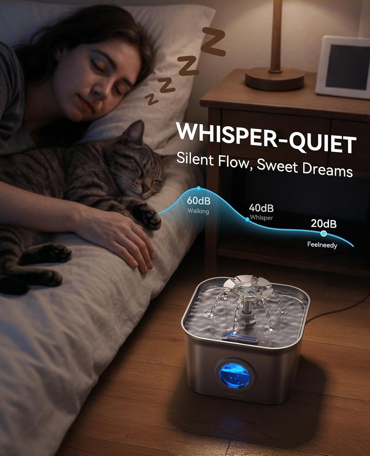 Fuente de agua para gatos Acero inoxidable: 99oz/2.8L Bebedero automático para mascotas