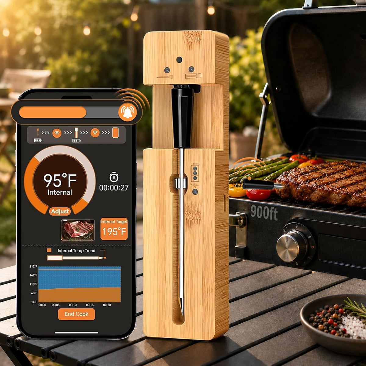 Termómetro inalámbrico preciso para carne para parrilla al aire libre: ±